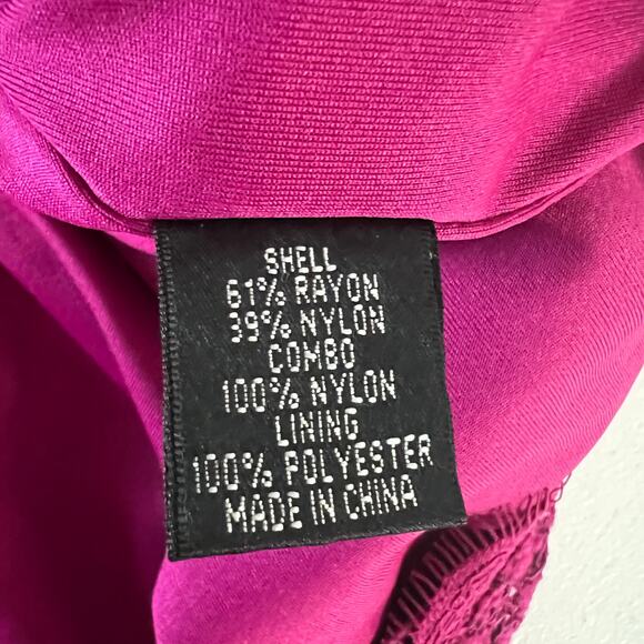 Adrianna Papell Evening Dress Long Sleeve Lace Sheath Fuchsia Size 10 - Picture 4 of 16